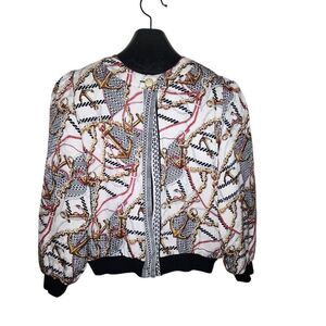 Vintage Diane Freis Quilted Silk Baroque Bomber Jacket Womens Size L Multi